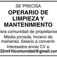 PRECISAMOS OPERARIO DE LIMPIEZA Y MANTENIMIENTO